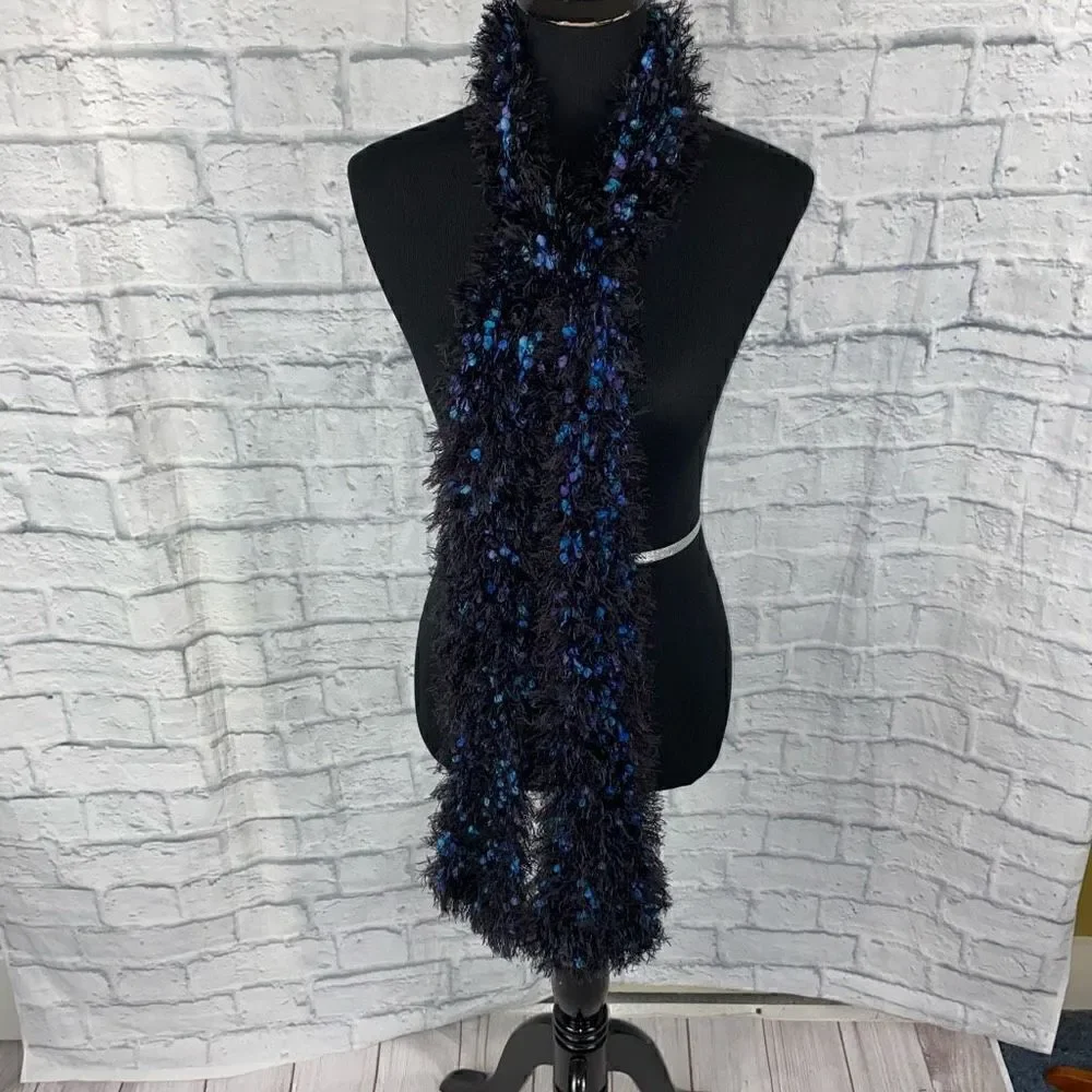 shag scarf black w/multicolor blue & purple accents one size
